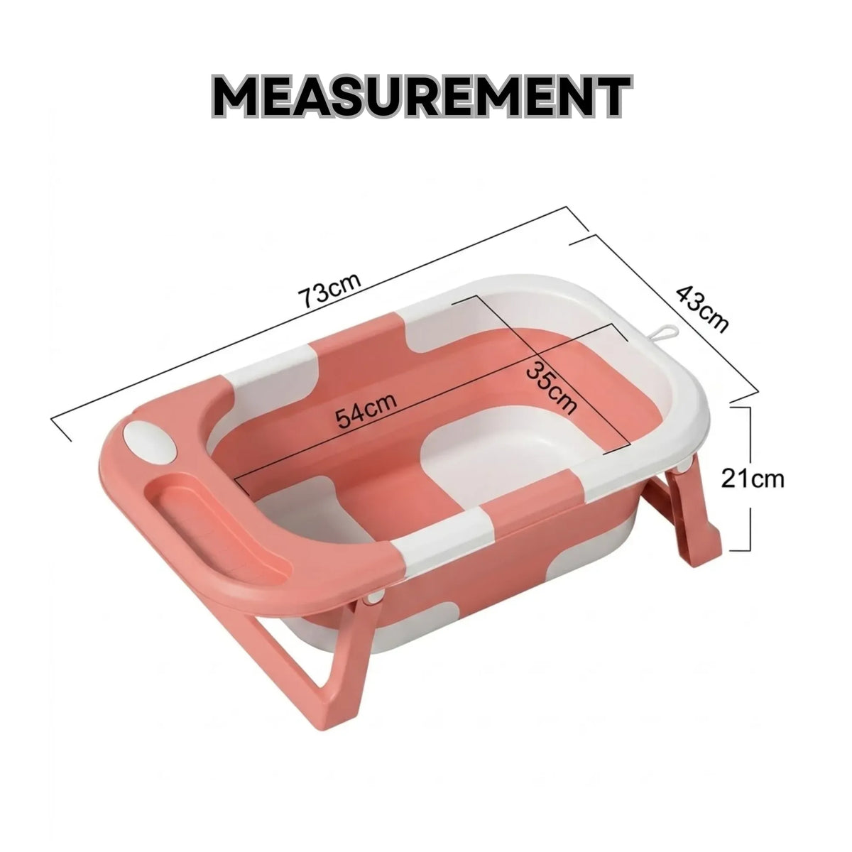Foldable Baby Bath Tub with Collapsible Frame and Built-in Shelf - Pink
