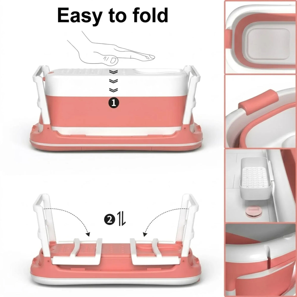 Foldable Baby Bath Tub with Collapsible Frame and Built-in Shelf - Pink