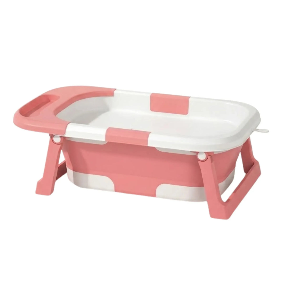 Foldable Baby Bath Tub with Collapsible Frame and Built-in Shelf - Pink