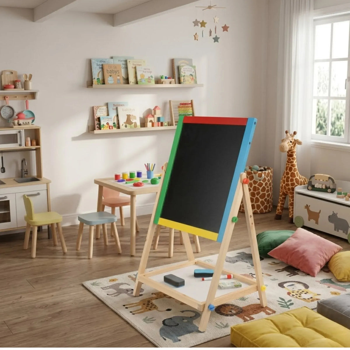 2-in-1 Kids Art Easel Double-Sided Chalkboard and Whiteboard - Natural