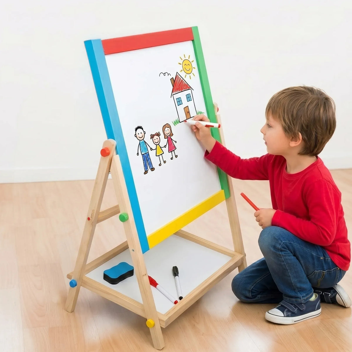 2-in-1 Kids Art Easel Double-Sided Chalkboard and Whiteboard - Natural