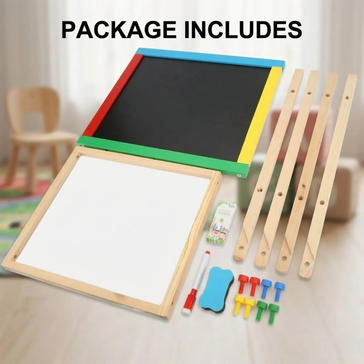 2-in-1 Kids Art Easel Double-Sided Chalkboard and Whiteboard - Natural