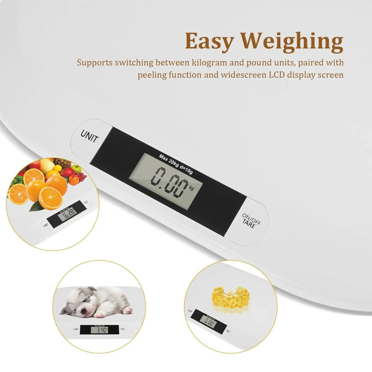 Digital Baby Scale with Tare Function and LCD Display - White