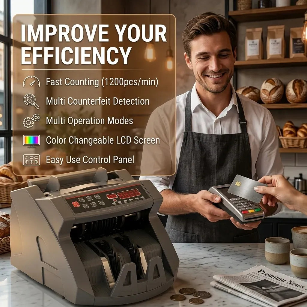 Money Counting Machine with UV Detection and Bill Counter - Grey