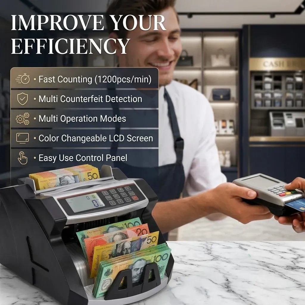 Money Counting Machine with UV Counterfeit Detection and Bill Counter - Black