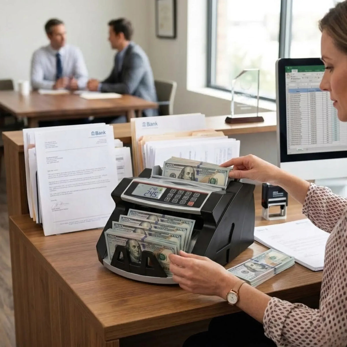Money Counting Machine with UV Counterfeit Detection and Bill Counter - Black