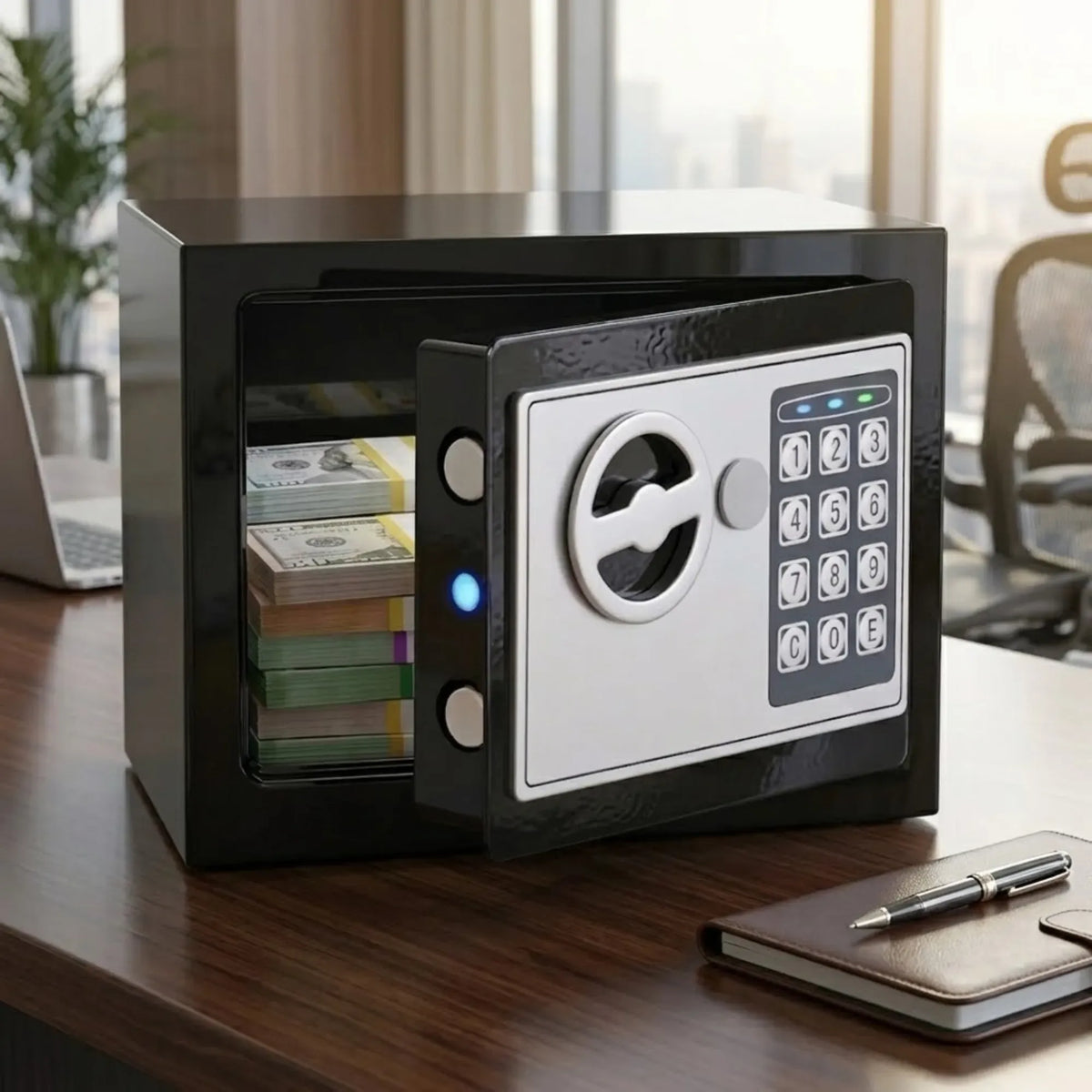 Electronic Safe Box with Keypad Lock and Emergency Keys for Cash Storage - Black