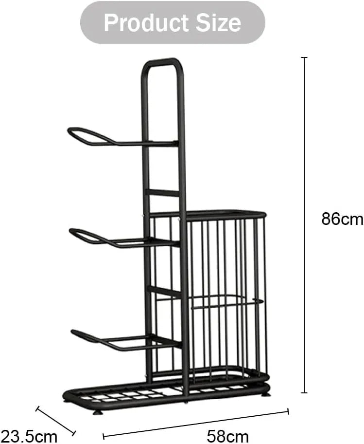 3-Tier Ball Storage Rack with Side Basket Sports Organiser - Black