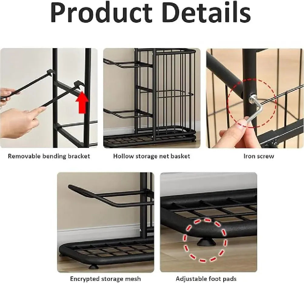 3-Tier Ball Storage Rack with Side Basket Sports Organiser - Black