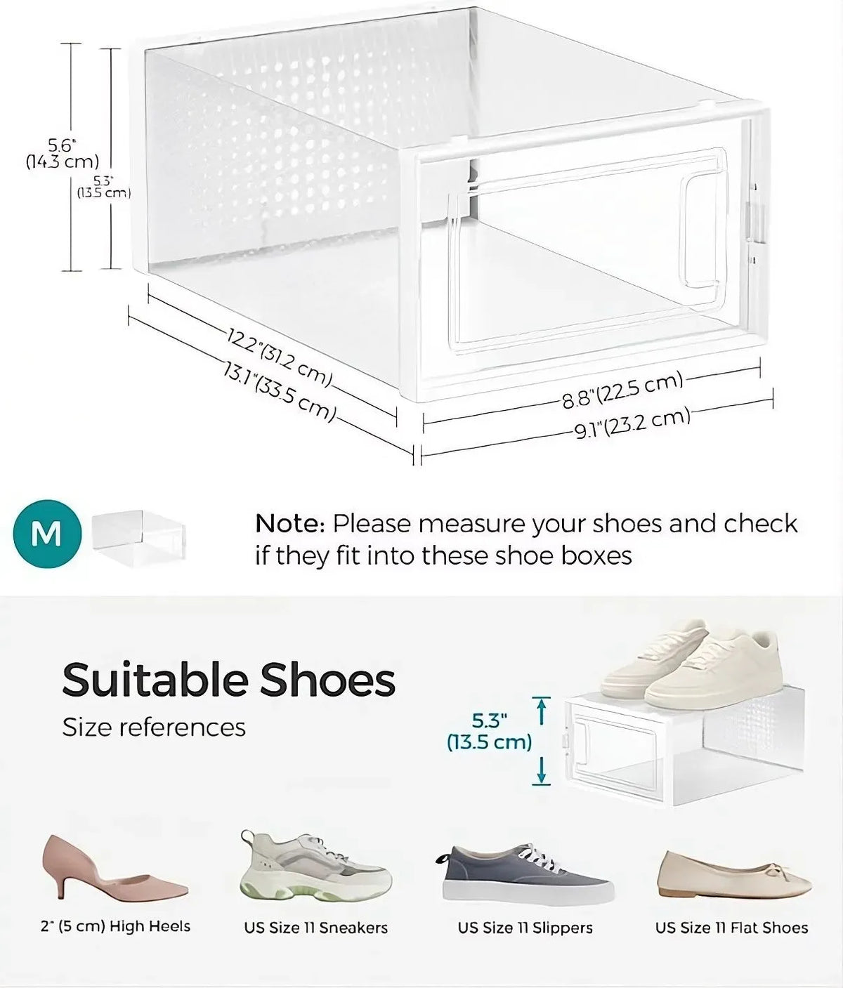 18-Pack Clear Stackable Shoe Storage Boxes with Drop-Front Door - White