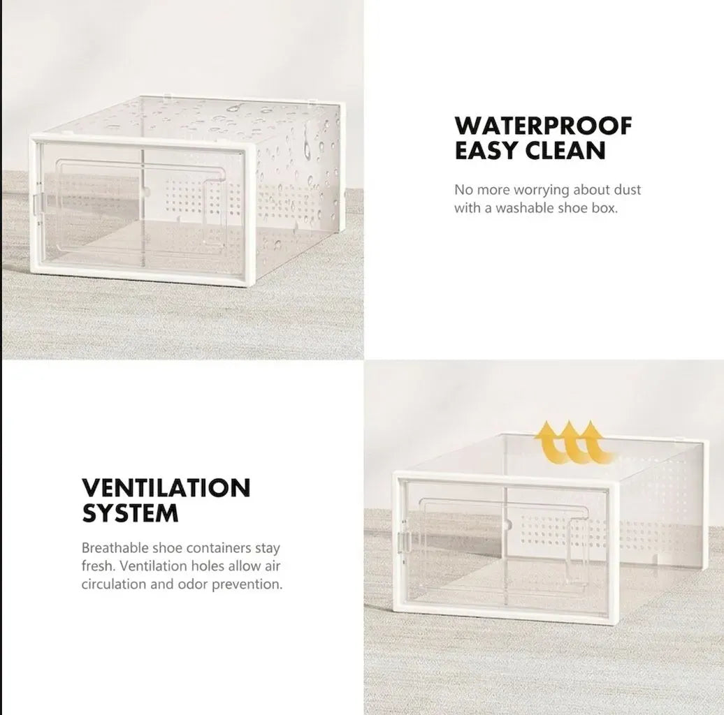 18-Pack Clear Stackable Shoe Storage Boxes with Drop-Front Door - White