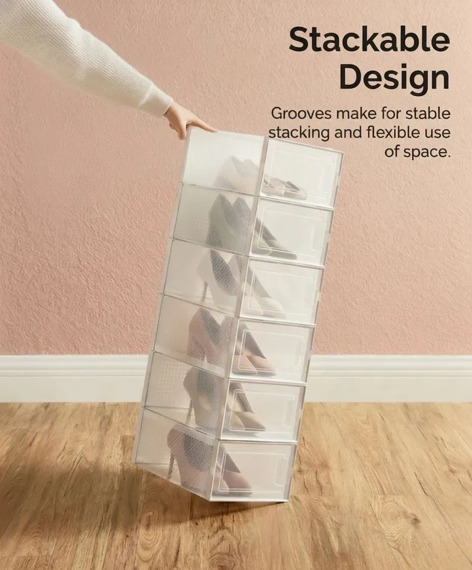 18-Pack Clear Stackable Shoe Storage Boxes with Drop-Front Door - White