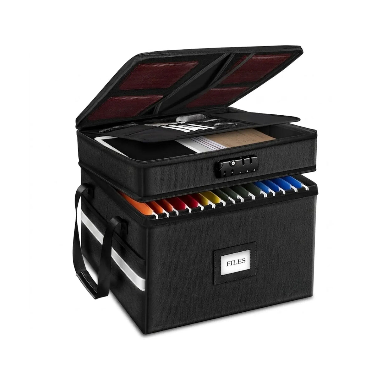 Fireproof Document Box with Lock and Hanging File Storage - Black Fabric
