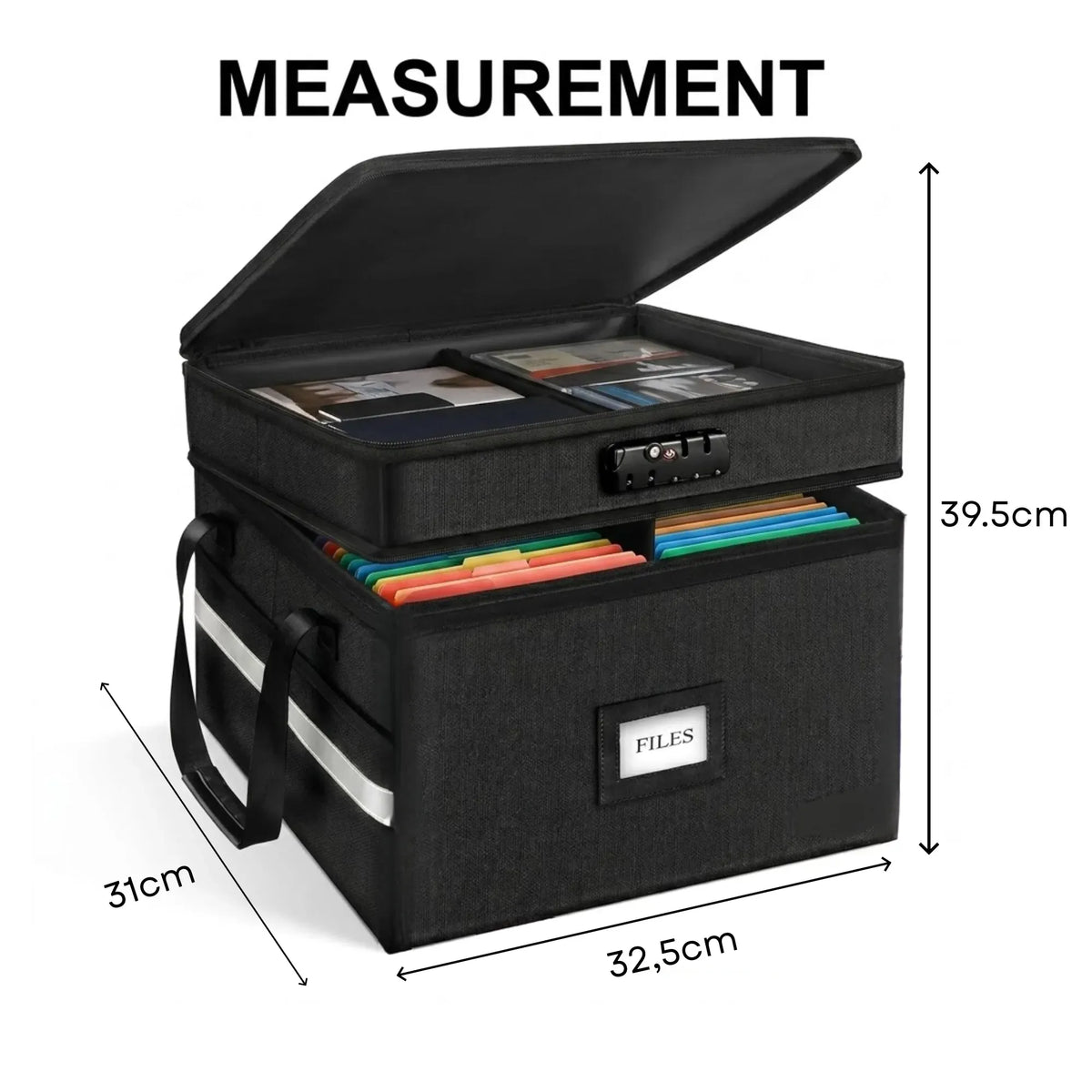 Fireproof Document Box with Lock and Hanging File Storage - Black Fabric