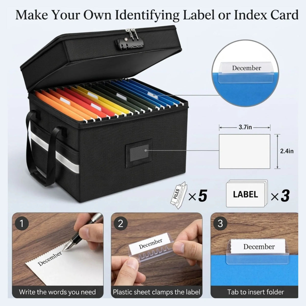Fireproof Document Box with Lock and Hanging File Storage - Black Fabric