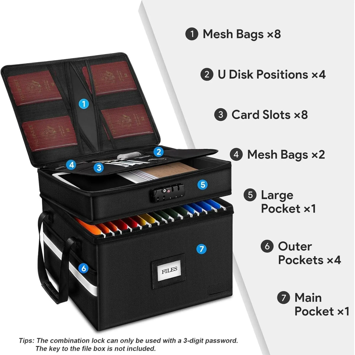 Fireproof Document Box with Lock and Hanging File Storage - Black Fabric