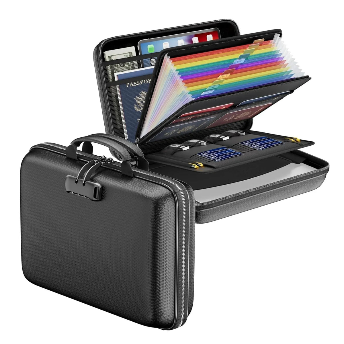 Fireproof Document Box with Lock and Hard Glass Fibre Shell - Black