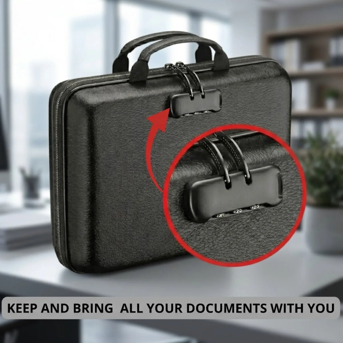 Fireproof Document Box with Lock and Hard Glass Fibre Shell - Black