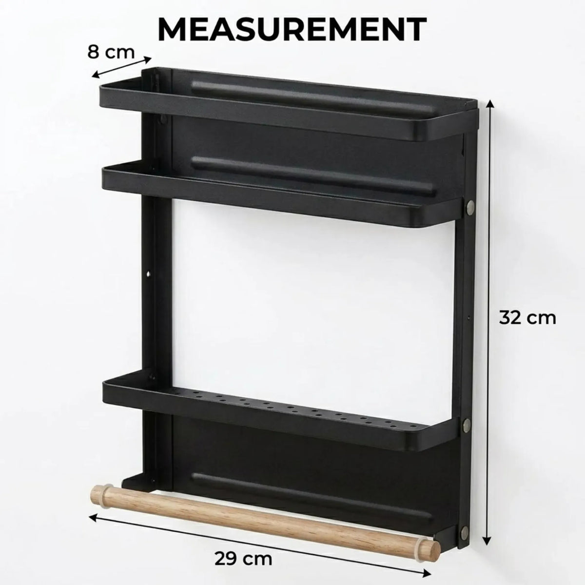 Magnetic 2 Tier Refrigerator Spice Rack Fridge Organiser - Black