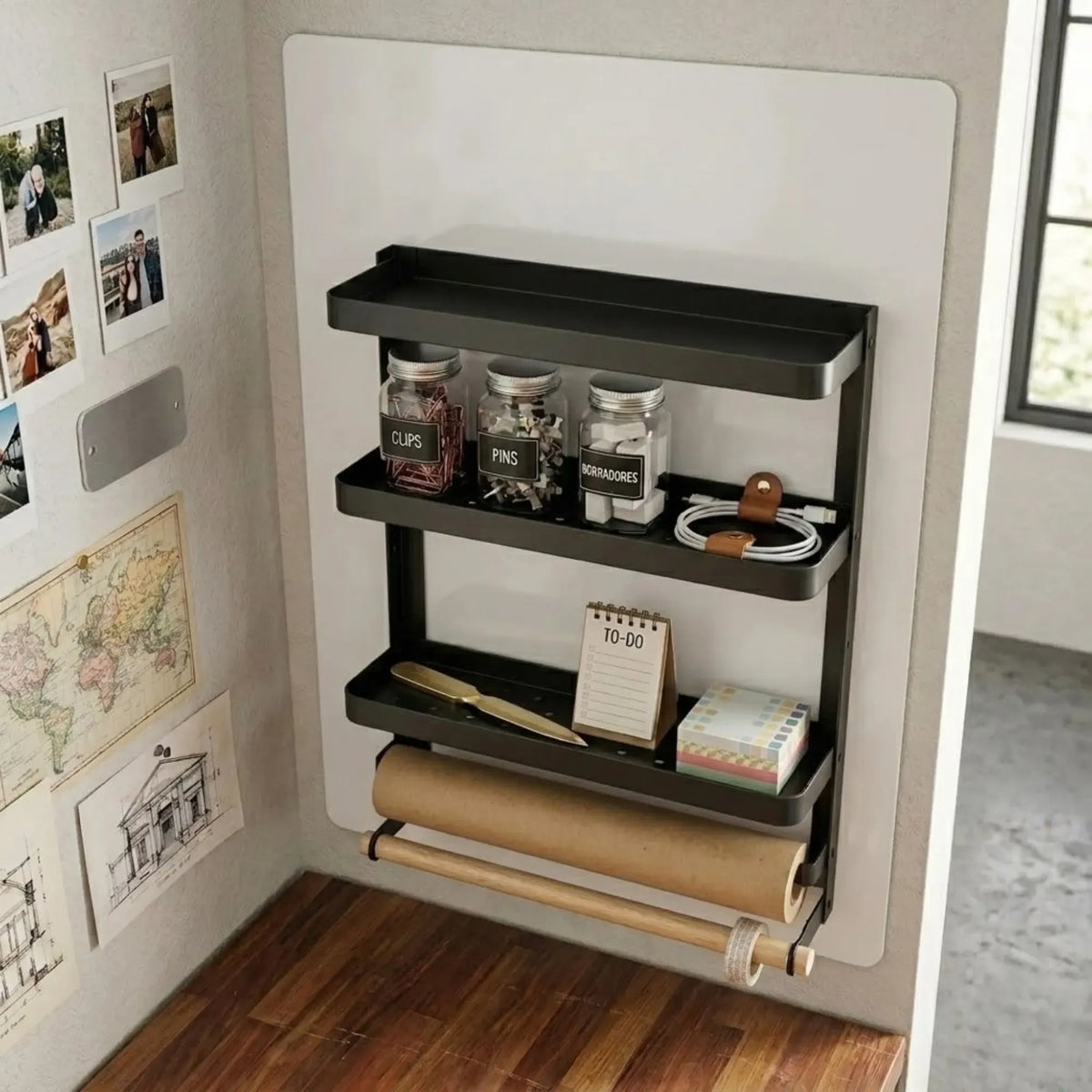 Magnetic 2 Tier Refrigerator Spice Rack Fridge Organiser - Black