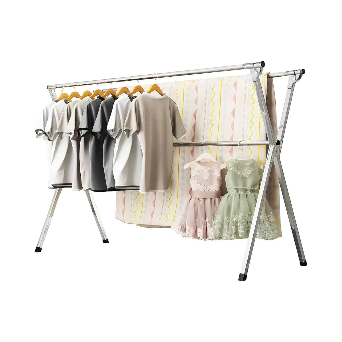 Folding Clothes Drying Rack Indoor Outdoor with Windproof Hooks - Grey