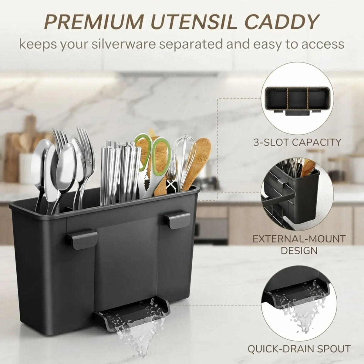 Dish Drying Rack with Drainboard and Utensil Holder for Kitchen - Black