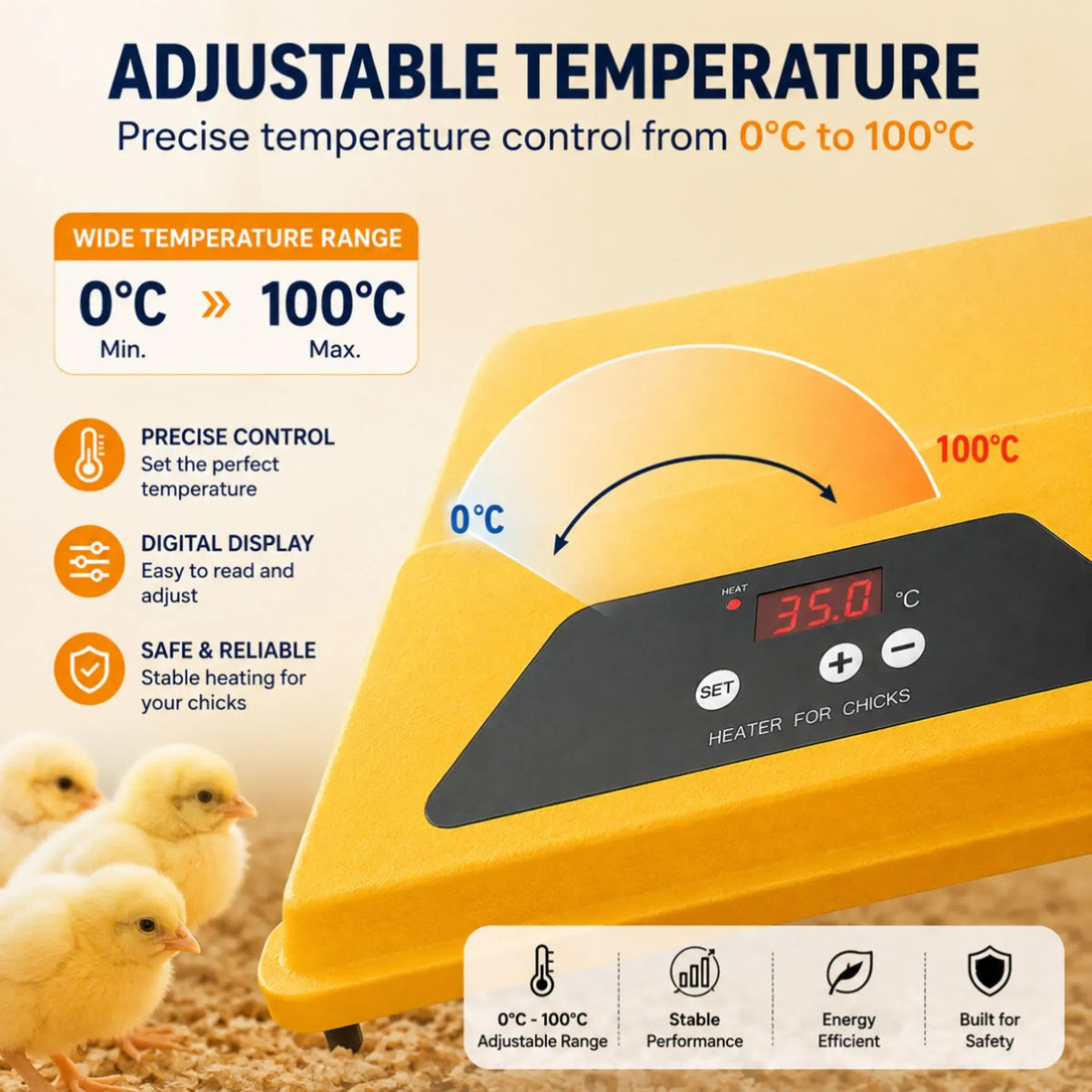 Chick Brooder Heating Plate with Adjustable Height and Digital Temperature Control - Yellow