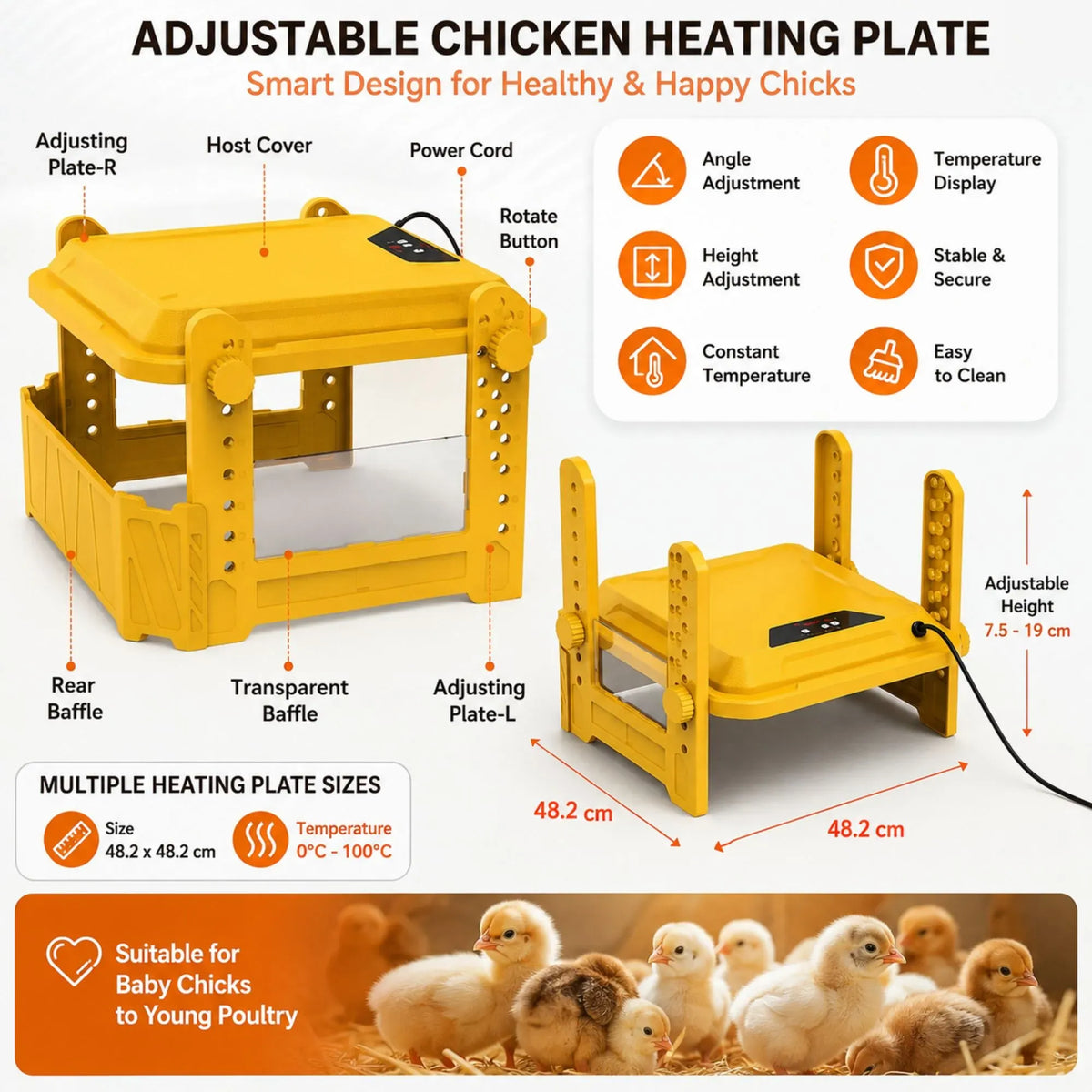 Chick Brooder Heating Plate with Adjustable Height and Digital Temperature Control - Yellow