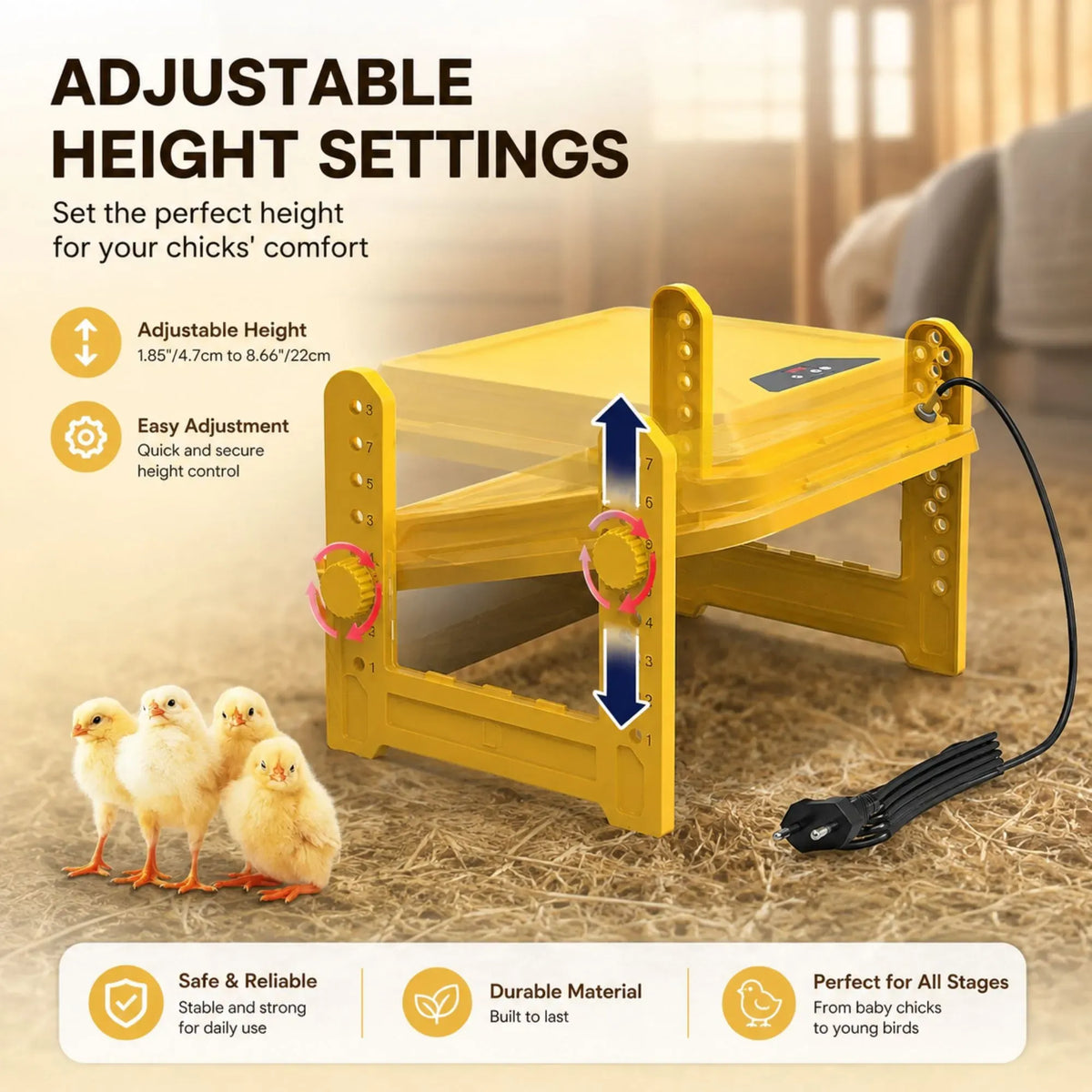 Chick Brooder Heating Plate with Adjustable Height and Digital Temperature Control - Yellow