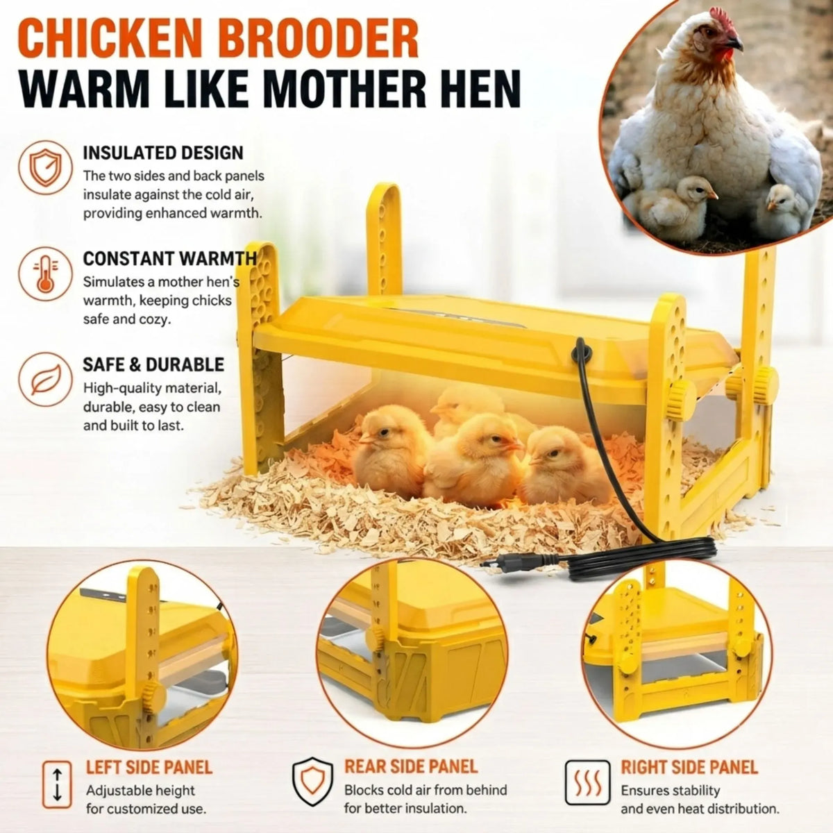 Chick Brooder Heating Plate with Adjustable Height and Digital Temperature Control - Yellow