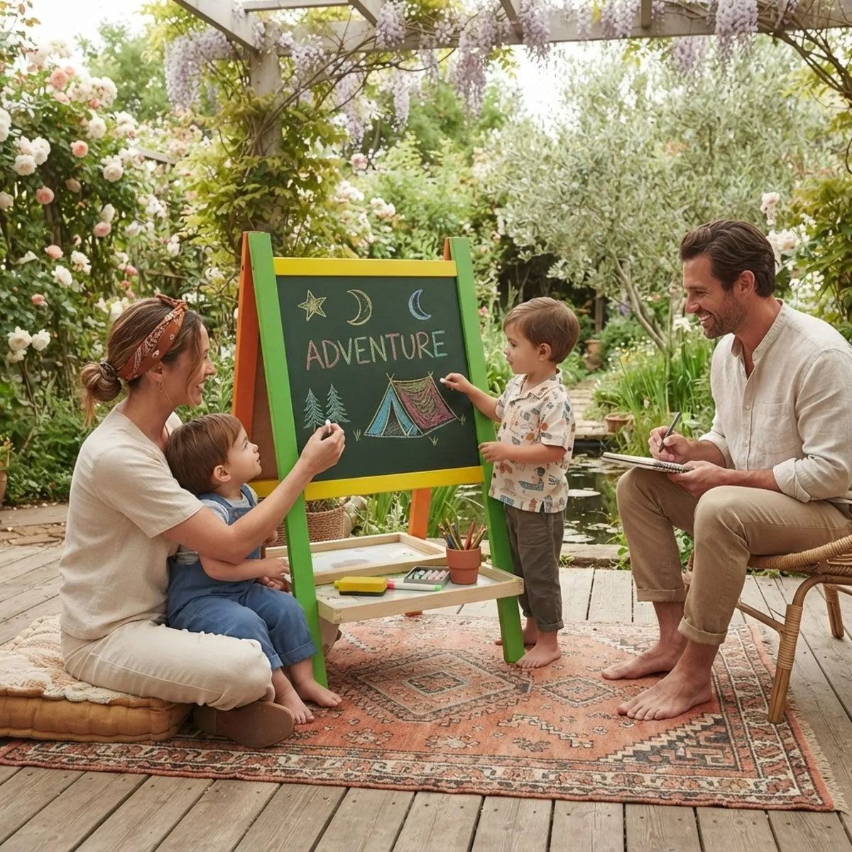 Kids Double-Sided Art Easel with Chalkboard and Magnetic Whiteboard - Multicolour