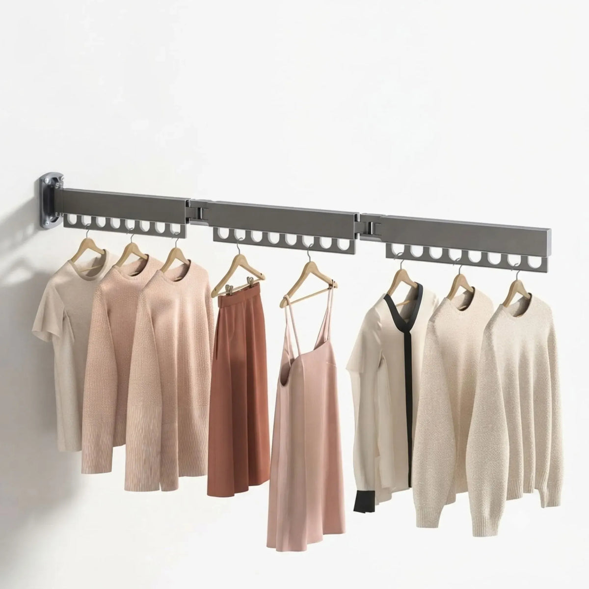 3-Fold Wall Mounted Clothes Drying Rack Space Saver - Black