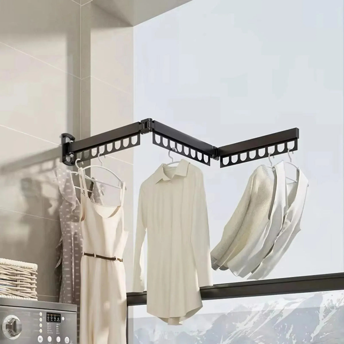 3-Fold Wall Mounted Clothes Drying Rack Space Saver - Black