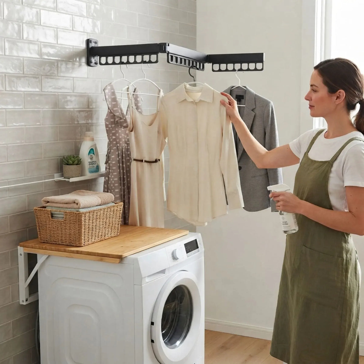 3-Fold Wall Mounted Clothes Drying Rack Space Saver - Black