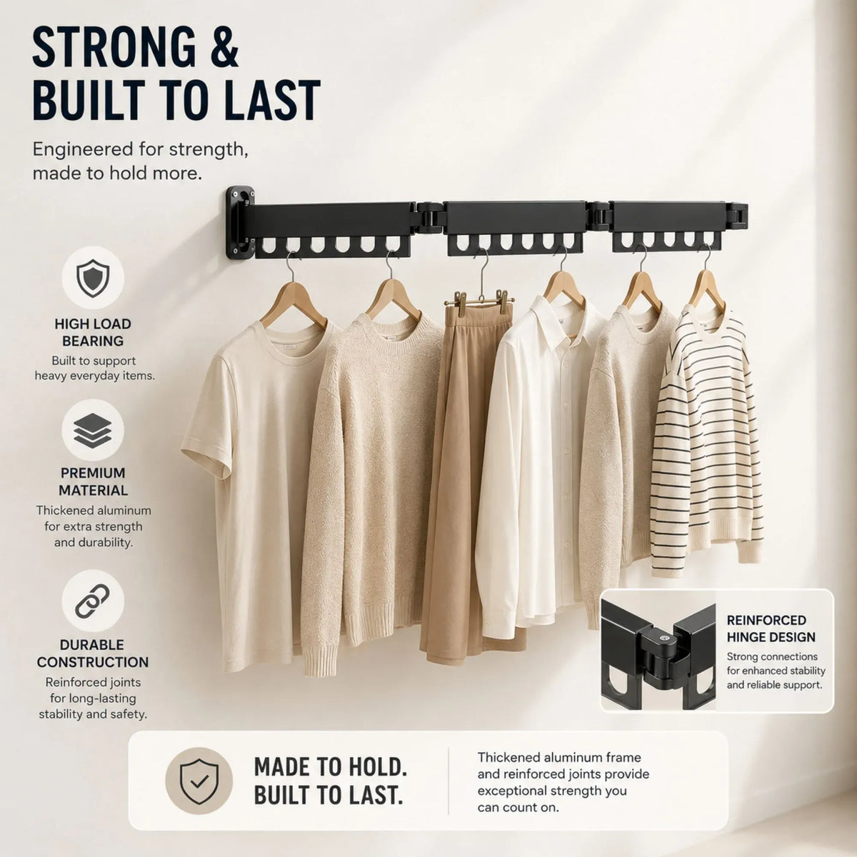3-Fold Wall Mounted Clothes Drying Rack Space Saver - Black