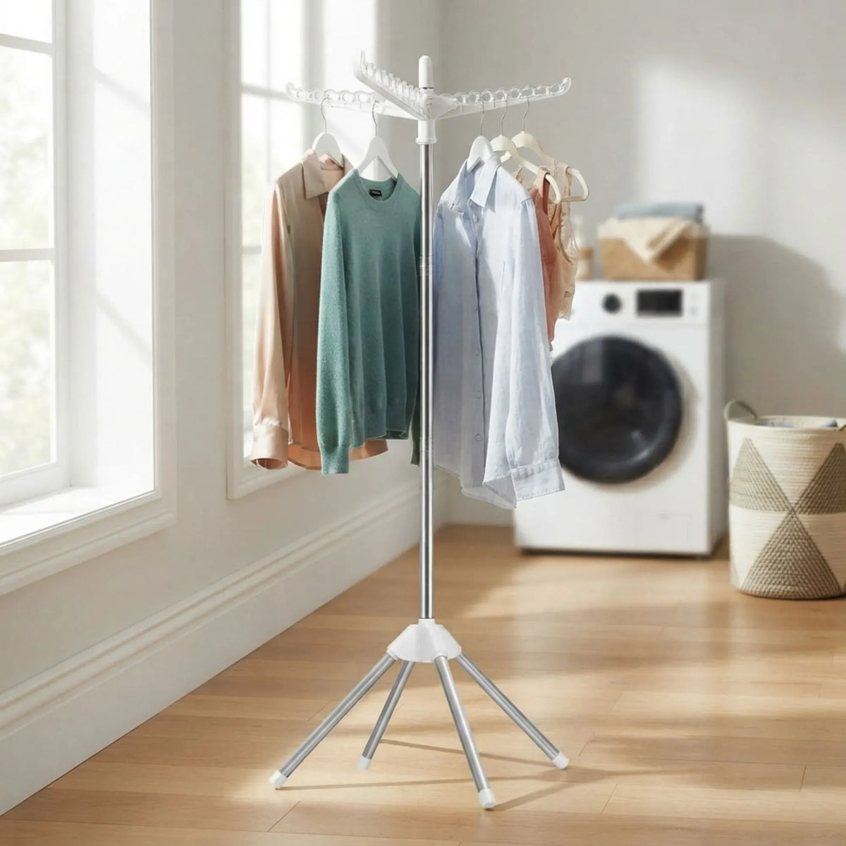Folding Clothes Drying Rack with 3 Rotatable Arms - White