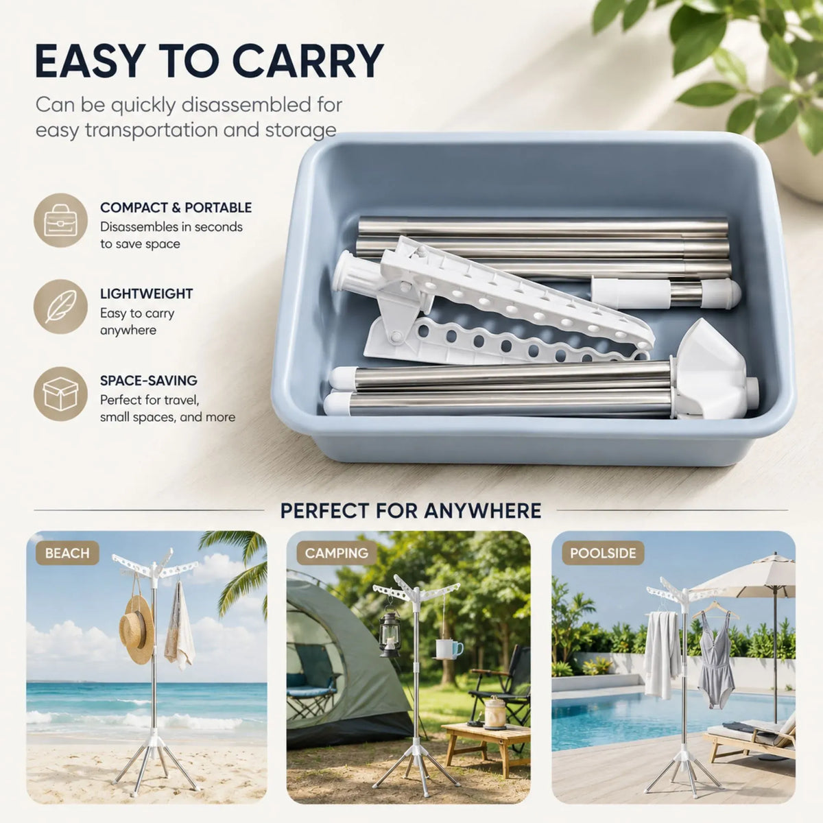 Folding Clothes Drying Rack with 3 Rotatable Arms - White