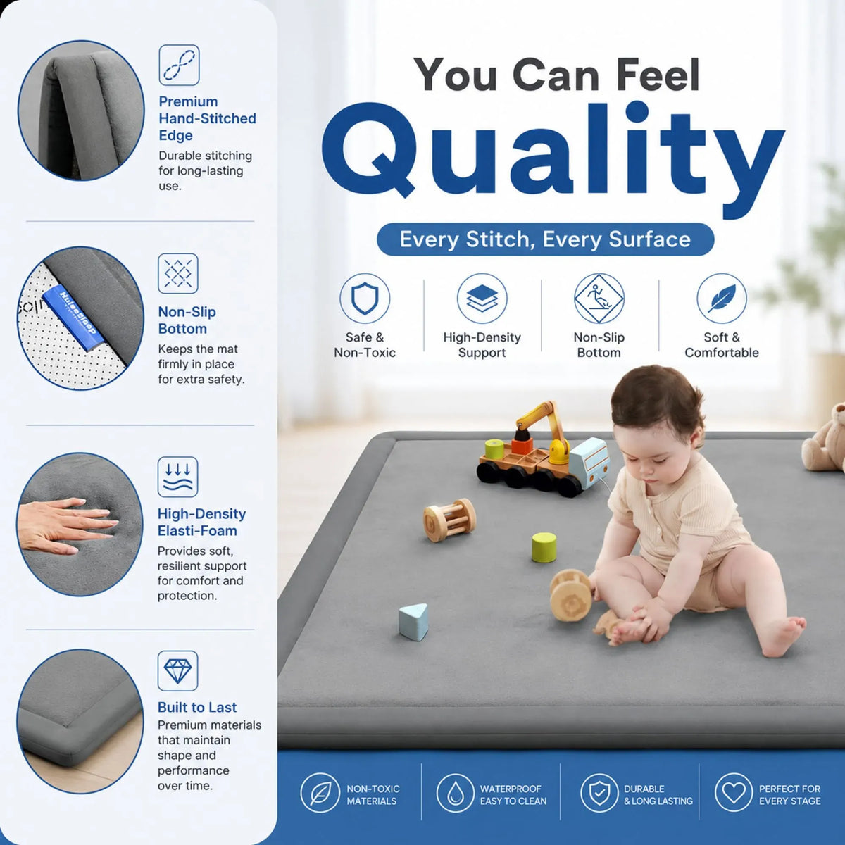 Baby Play Mat 200x300cm Thick Foam Crawling Mat for Infants - Grey