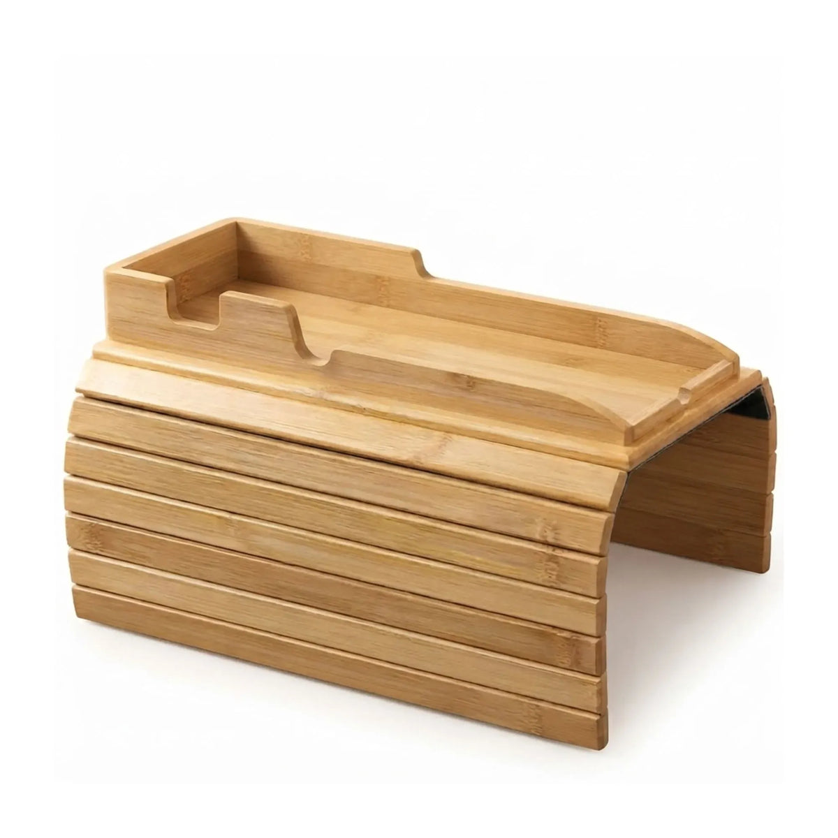 Bamboo Sofa Armrest Tray Table with Non-Slip Base - Natural