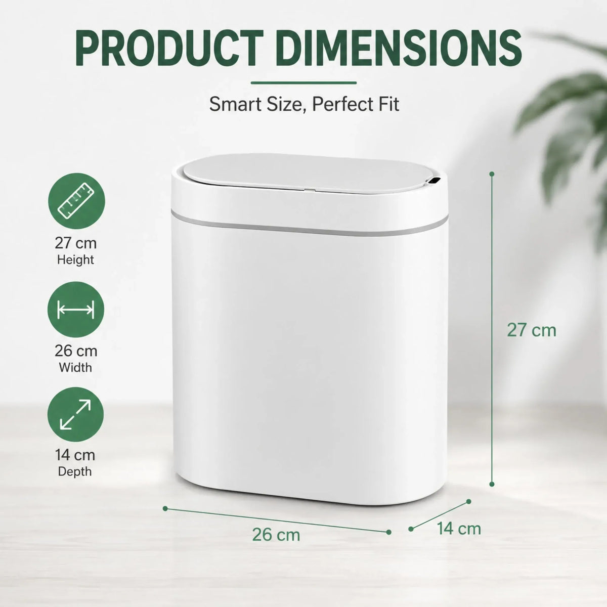 7L Automatic Motion Sensor Trash Bin with Lid - White