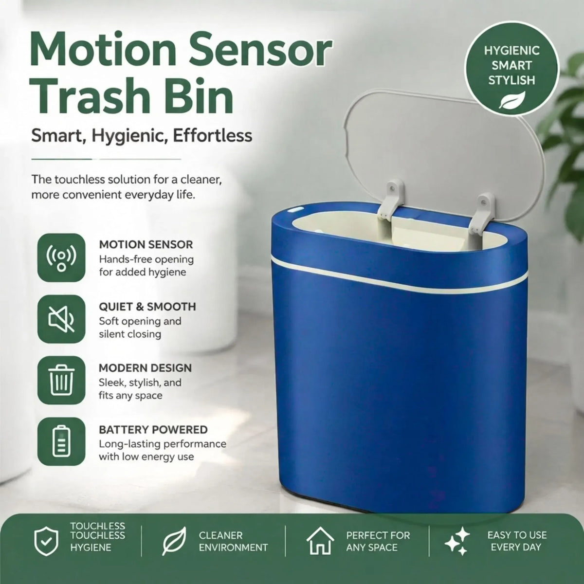 7L Automatic Motion Sensor Trash Bin with Lid - Blue