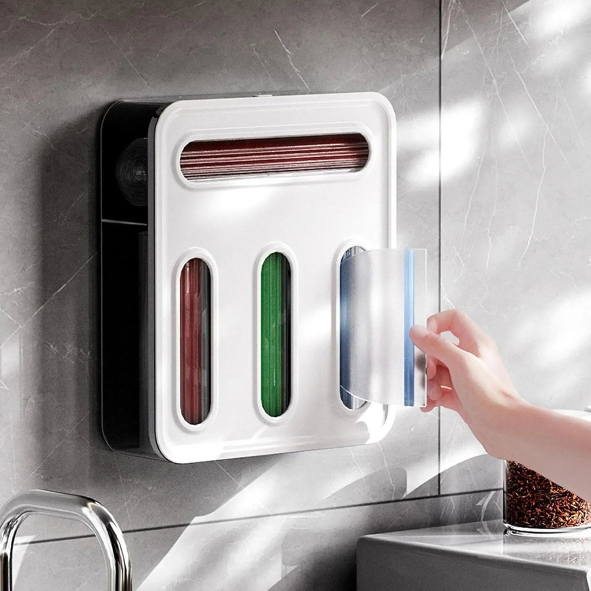 Food Storage Bag Organiser 4 Compartment Kitchen Drawer Box - Transparent