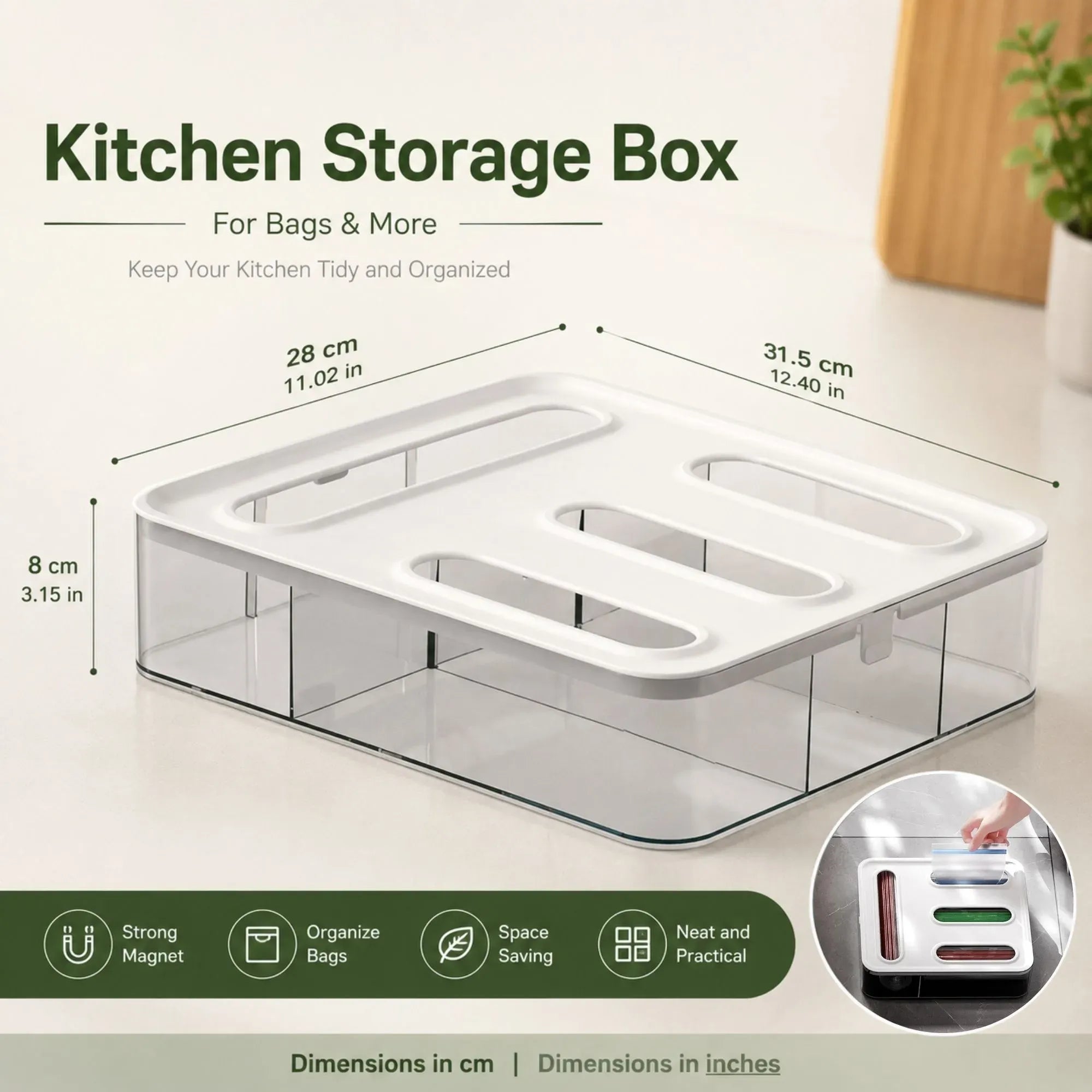 Food Storage Bag Organiser 4 Compartment Kitchen Drawer Box - Transparent