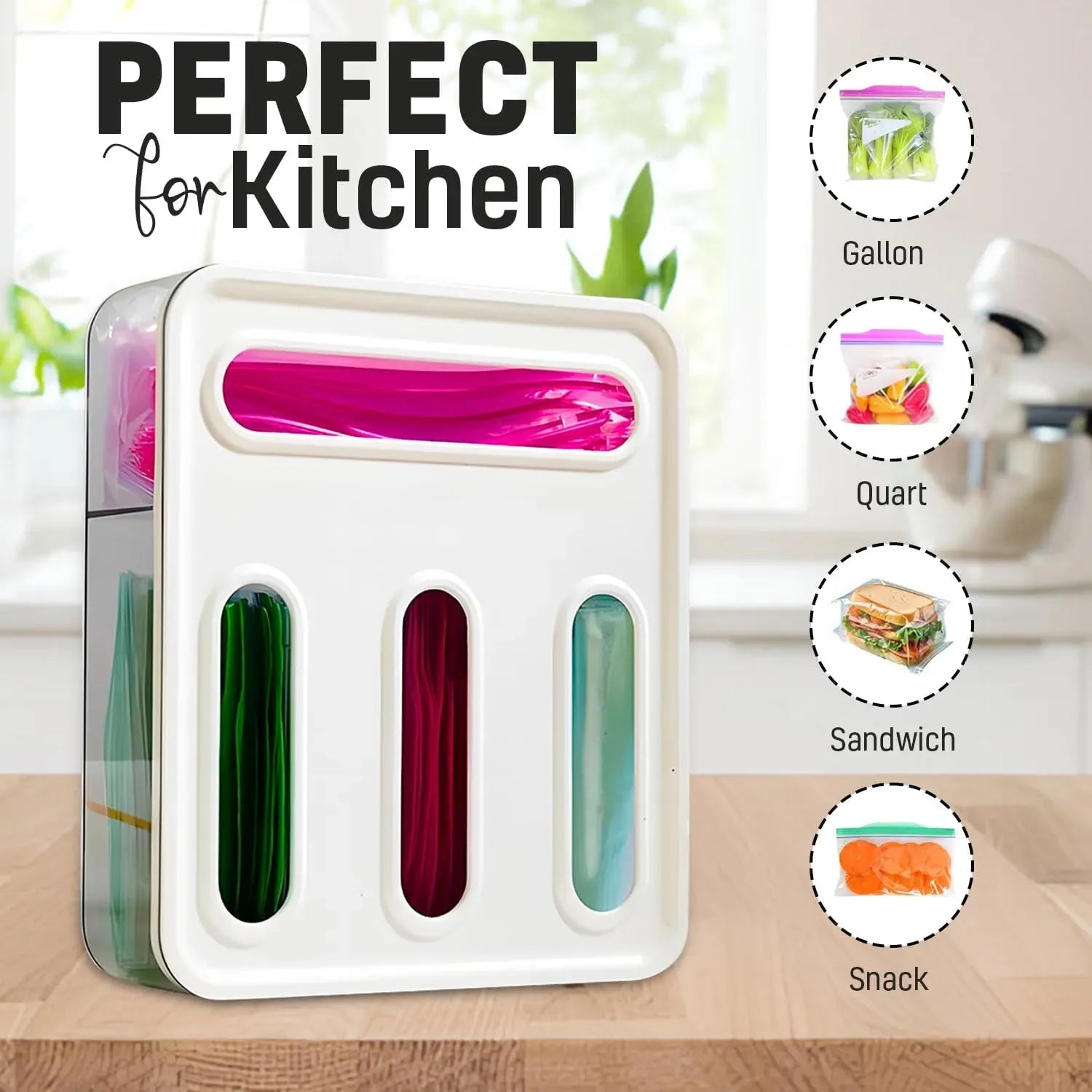 Food Storage Bag Organiser 4 Compartment Kitchen Drawer Box - Transparent