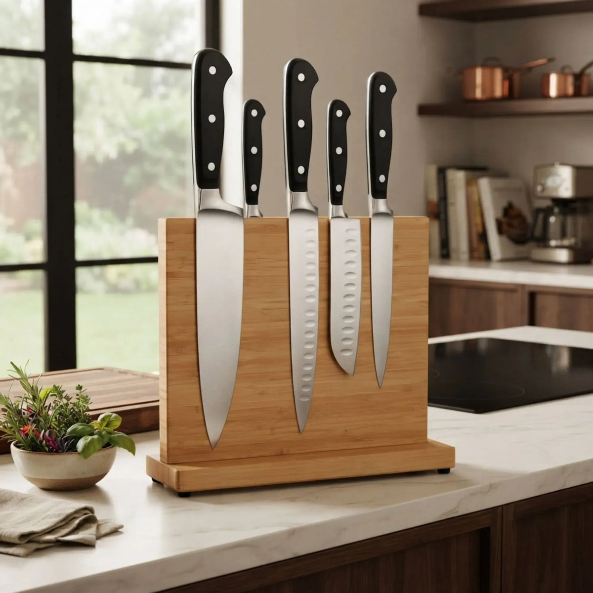 Magnetic Bamboo Double-Sided Knife Block Holder for Knives up to 23cm - Natural