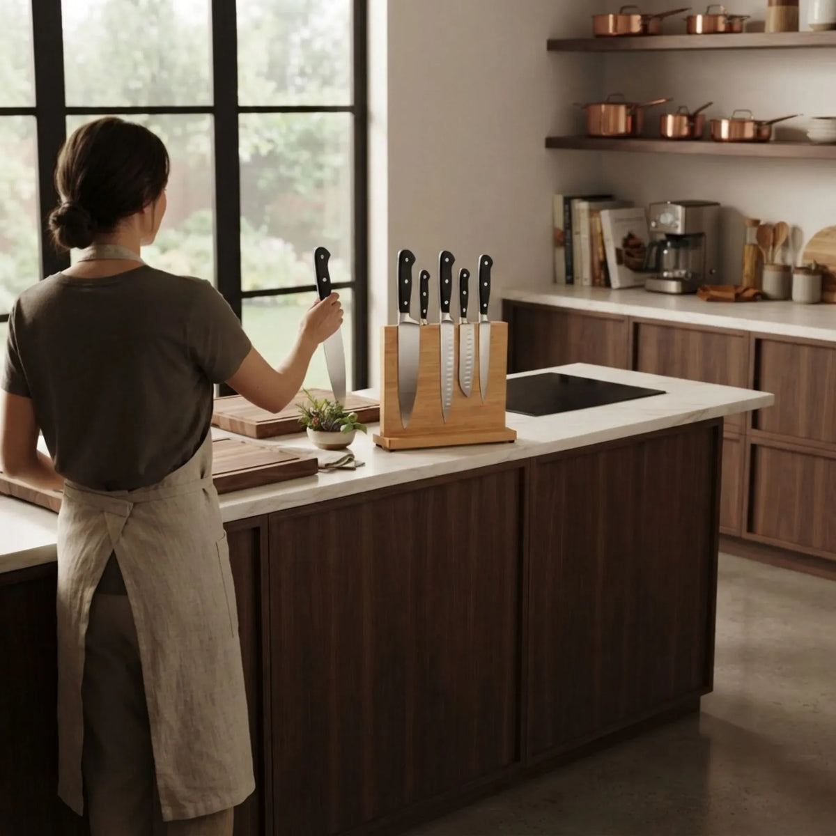 Magnetic Bamboo Double-Sided Knife Block Holder for Knives up to 23cm - Natural