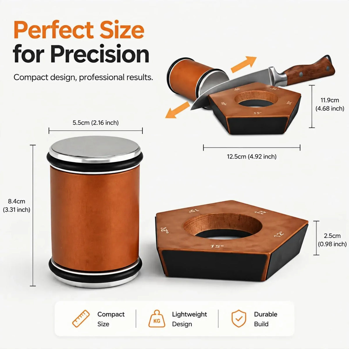 Rolling Knife Sharpener with 5 Angle Magnetic Holder and 3-Stage Disc Kit - Brown