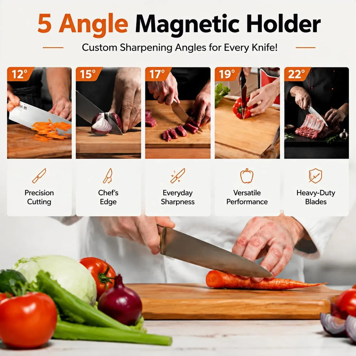 Rolling Knife Sharpener with 5 Angle Magnetic Holder and 3-Stage Disc Kit - Brown