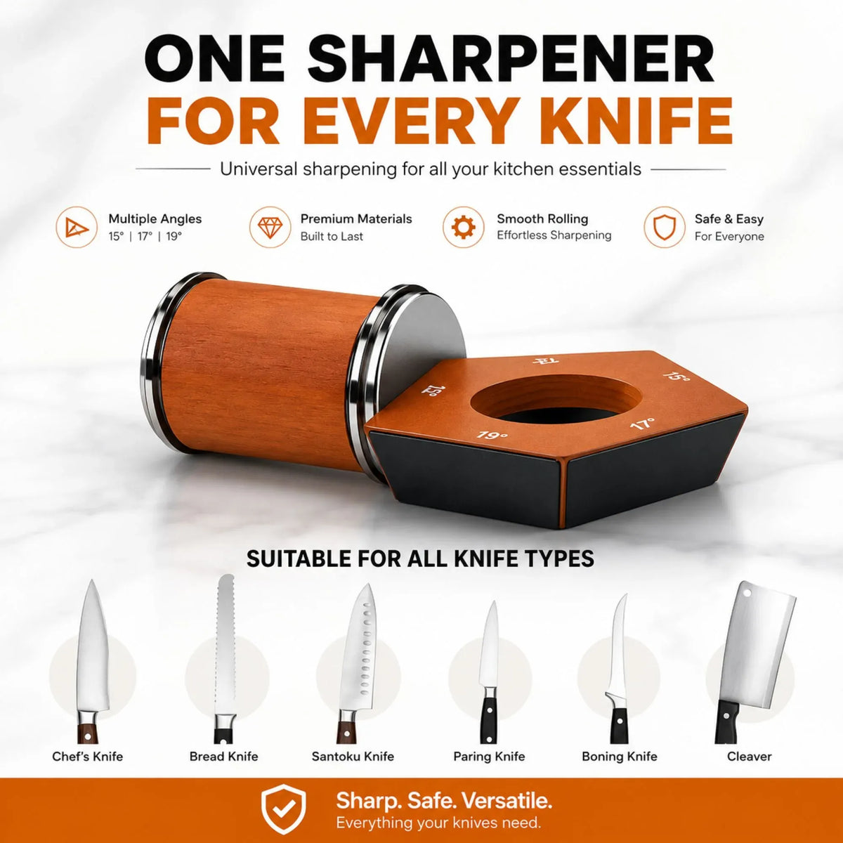 Rolling Knife Sharpener with 5 Angle Magnetic Holder and 3-Stage Disc Kit - Brown