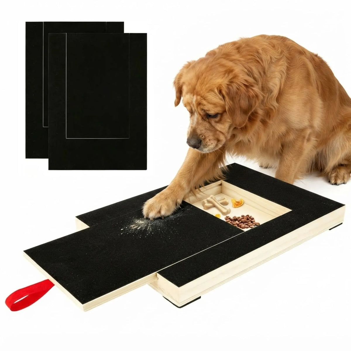 Dog Nail Scratch Board with Treat Drawer and Replaceable Sandpaper - Natural Wood